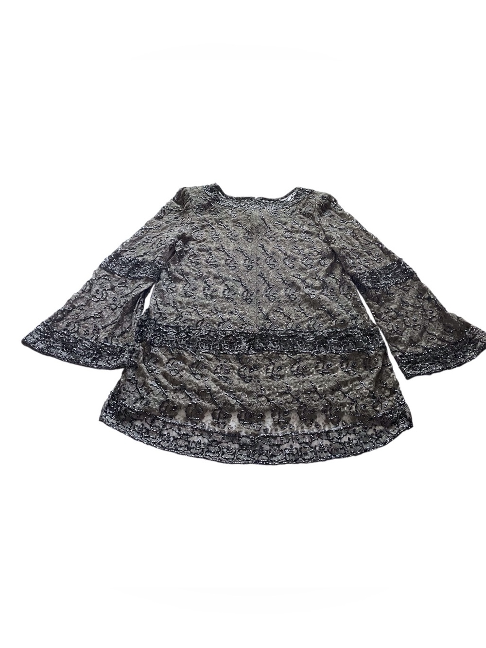 Vintage Beaded Lace Top Blouse with Long Sleeves, L. - Picture 5 of 11